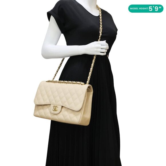 Chanel  Jumbo Classic Double Flap Caviar Leather Shoulder Bag Beige - Picture 2 of 16